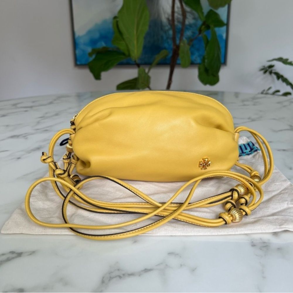 Tory Burch Beaded Strap Soft Mini Crossbody Bag Golden Sunset Yellow Leather